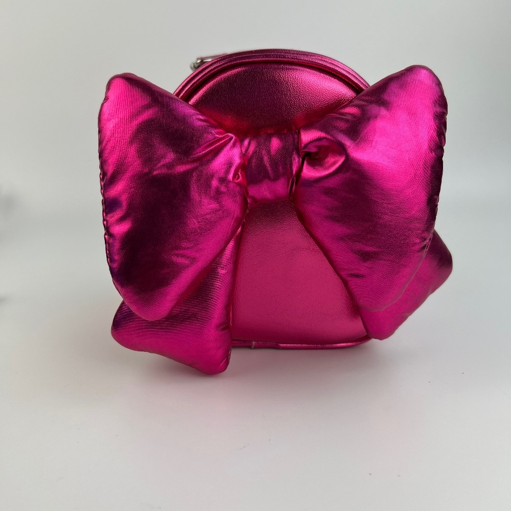 Bath & Body Works Metallic Pink Puffy Bow Mini Back Pack Cosmetic Bag Brand New